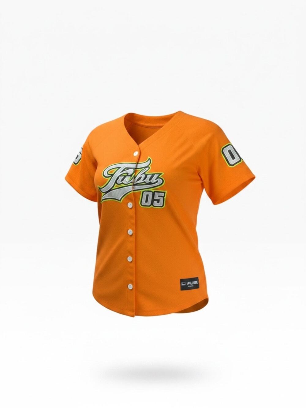 Forever 21 x FUBU 05 Jersey Womens S Bright Orange Baseball Shirt Y2K Hip Hop